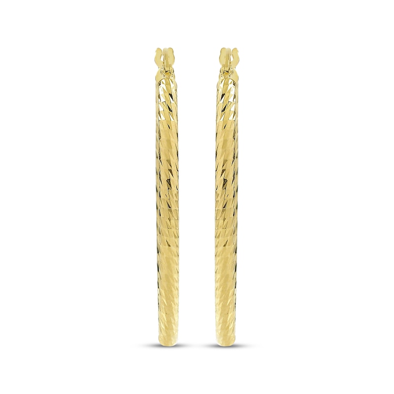 Main Image 2 of Italian Brilliance Diamond-Cut Oval Hoop Earrings 14K Yellow Gold 25mm