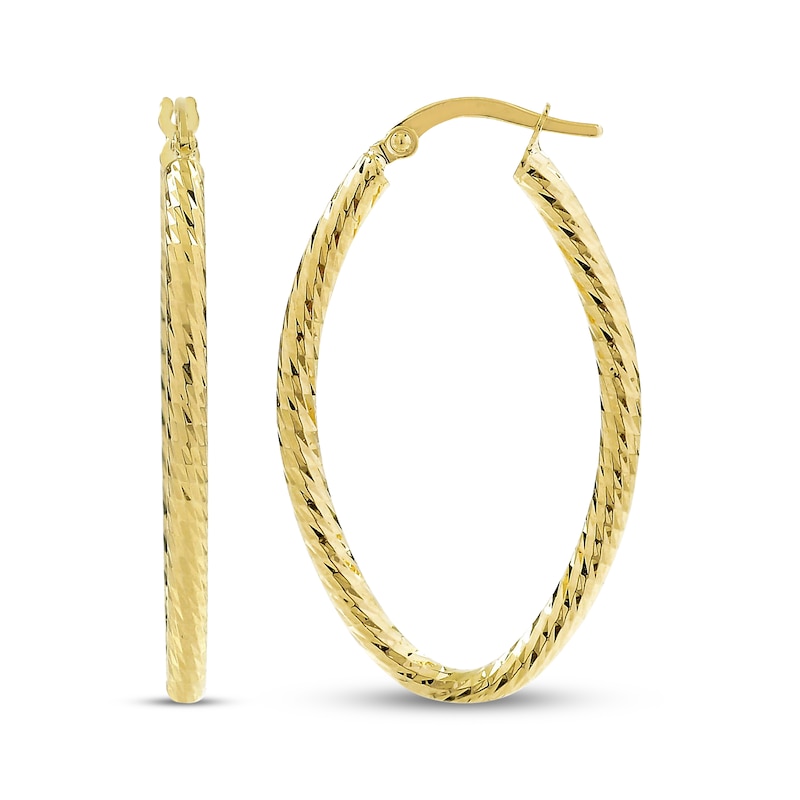 Main Image 3 of Italian Brilliance Diamond-Cut Oval Hoop Earrings 14K Yellow Gold 25mm