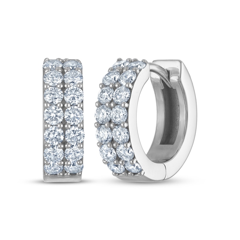 Main Image 1 of KAY Lab-Grown Diamonds Two-Row Pavé Huggie Hoop Earrings 1 ct tw 10K White Gold