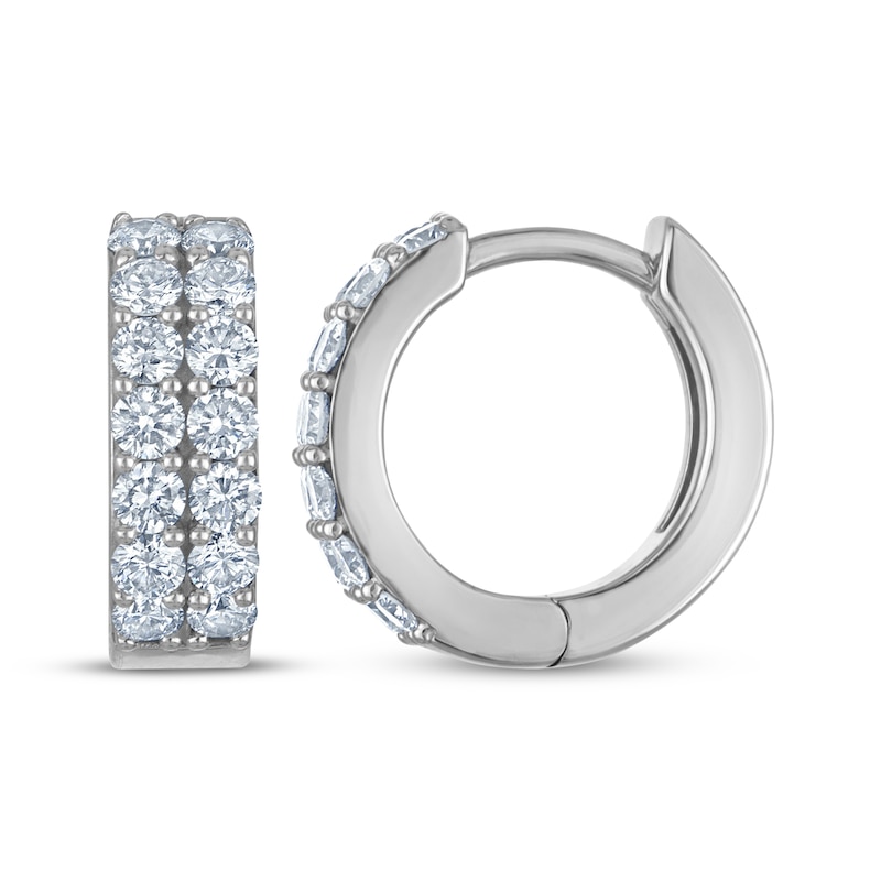 Main Image 3 of KAY Lab-Grown Diamonds Two-Row Pavé Huggie Hoop Earrings 1 ct tw 10K White Gold