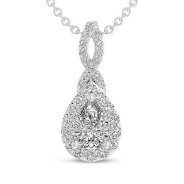 Pear-Shaped White Lab-Created Sapphire Drop Necklace Sterling Silver 18"