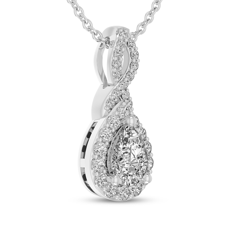 Main Image 2 of Pear-Shaped White Lab-Created Sapphire Drop Necklace Sterling Silver 18"