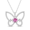 Thumbnail Image 1 of Pink & White Lab-Created Sapphire Butterfly "Mom" Necklace Sterling Silver 18"