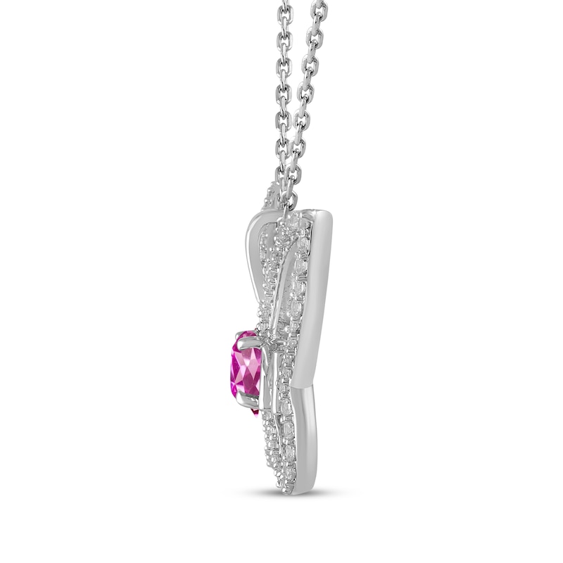 Main Image 2 of Pink & White Lab-Created Sapphire Butterfly "Mom" Necklace Sterling Silver 18"