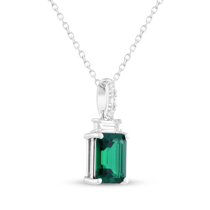 Main Image 2 of Emerald-Cut Lab-Created Emerald & White Lab-Created Sapphire Necklace Sterling Silver 18"
