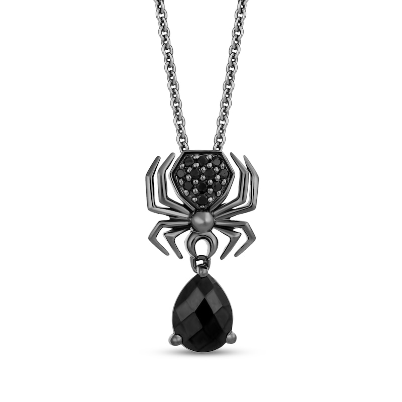 Main Image 1 of Disney Treasures The Nightmare Before Christmas Black Onyx & Diamond Spider Necklace 1/10 ct tw Black Rhodium-Plated Sterling Silver 19"