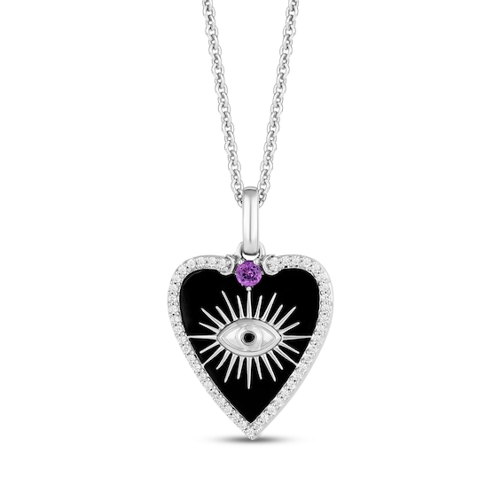 Disney Treasures Hocus Pocus Amethyst, Black Onyx & Diamond Eye Necklace 1/8 ct tw Sterling Silver 19"