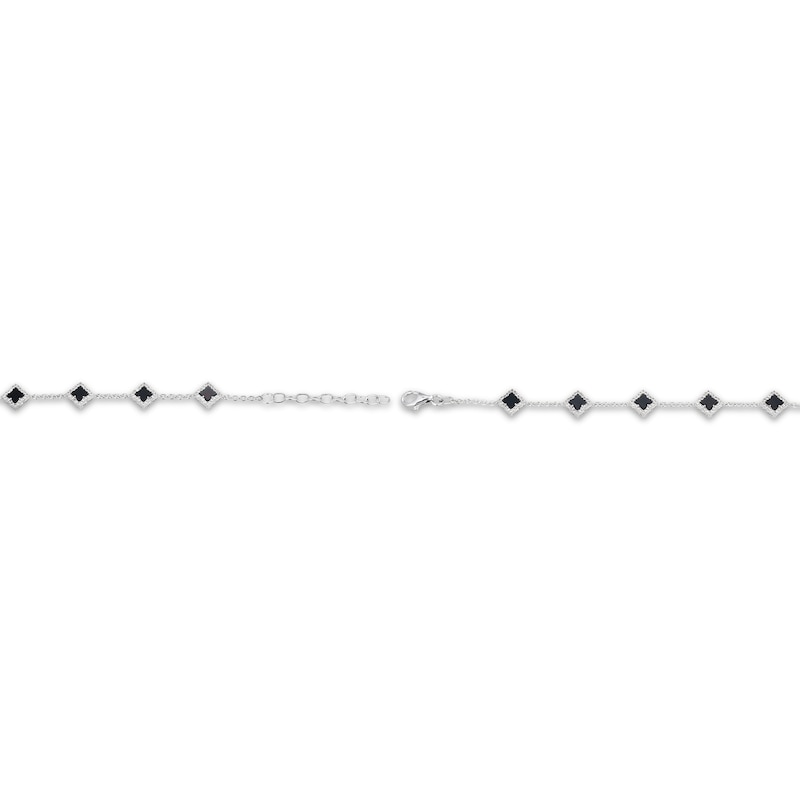 Main Image 3 of Clover-Shaped Black Onyx & White Lab-Created Sapphire Station Bracelet Sterling Silver 7.25"