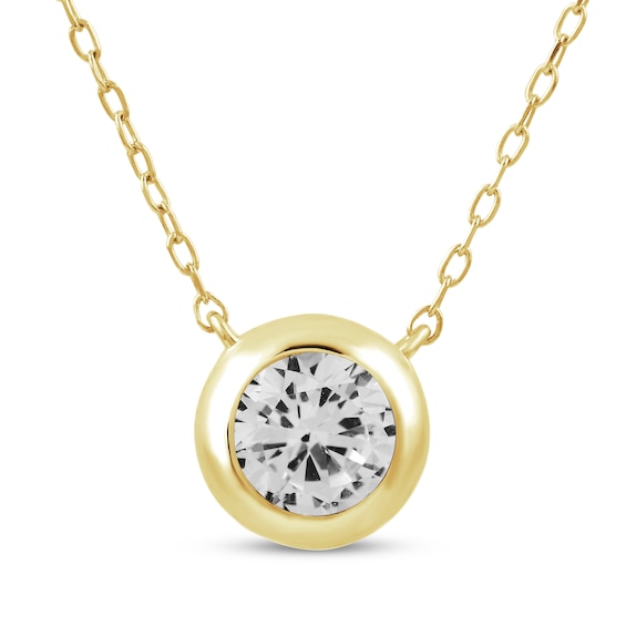 STUDIO BY KAY White Lab-Created Sapphire Bezel-Set Solitaire Necklace 24K Yellow Gold Vermeil Sterling Silver 18"
