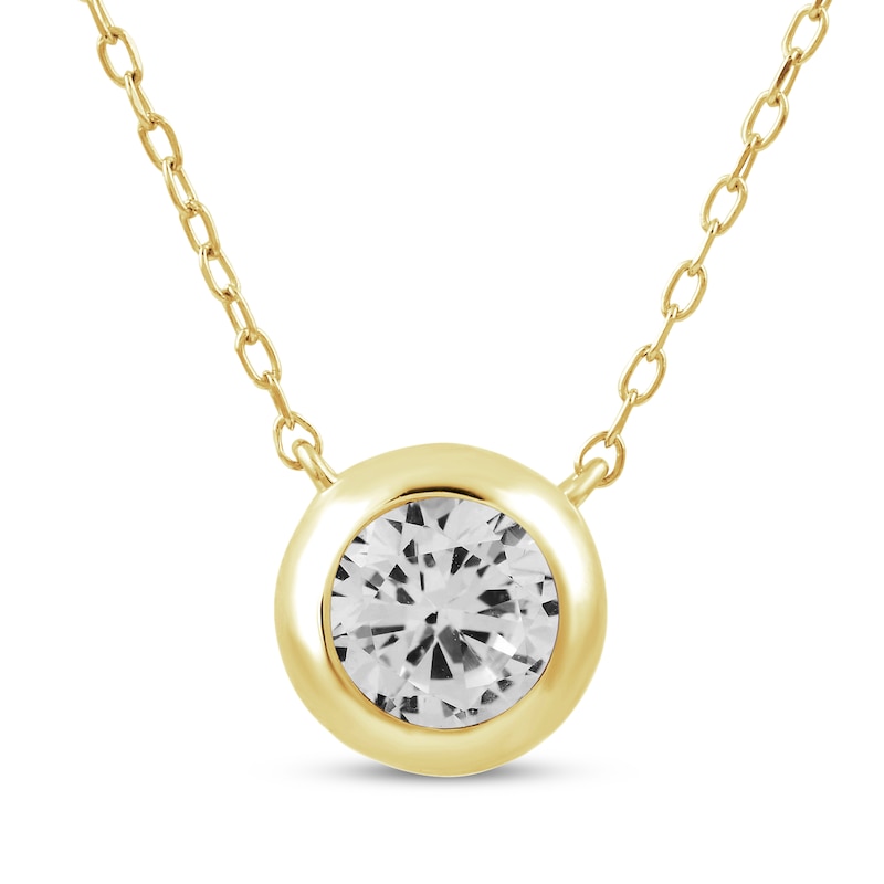 Main Image 1 of STUDIO BY KAY White Lab-Created Sapphire Bezel-Set Solitaire Necklace 24K Yellow Gold Vermeil Sterling Silver 18"