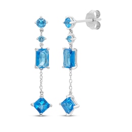 Square, Round & Emerald-Cut Swiss Blue Topaz Drop Earrings Sterling Silver