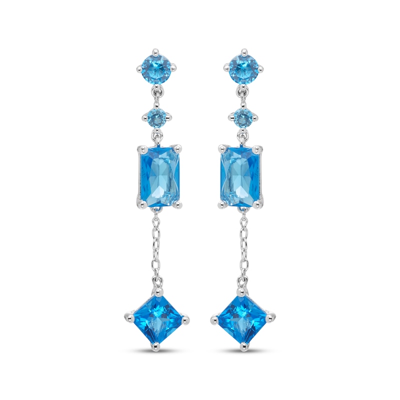 Main Image 2 of Square, Round & Emerald-Cut Swiss Blue Topaz Drop Earrings Sterling Silver