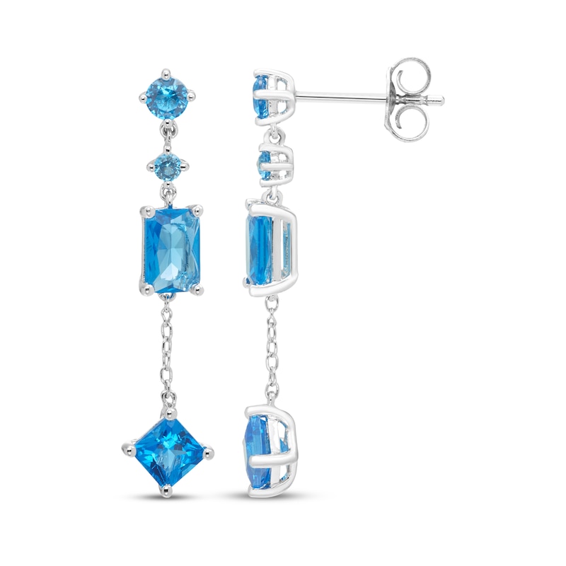 Main Image 3 of Square, Round & Emerald-Cut Swiss Blue Topaz Drop Earrings Sterling Silver