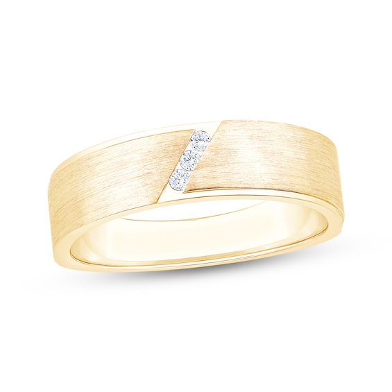 Now + Forever Lab-Grown Diamonds Men's Brushed Wedding Band 1/20 ct tw 14K Yellow Gold