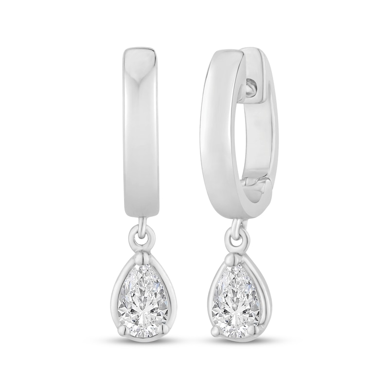 Main Image 1 of KAY Lab-Grown Diamonds Pear-Shaped Solitaire Dangle Hoop Earrings 1/2 ct tw 10K White Gold (F/SI2)