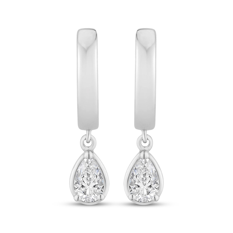 Main Image 2 of KAY Lab-Grown Diamonds Pear-Shaped Solitaire Dangle Hoop Earrings 1/2 ct tw 10K White Gold (F/SI2)