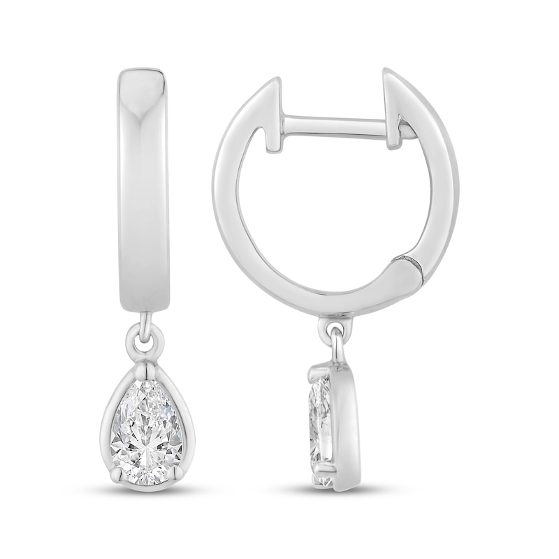 Main Image 3 of KAY Lab-Grown Diamonds Pear-Shaped Solitaire Dangle Hoop Earrings 1/2 ct tw 10K White Gold (F/SI2)