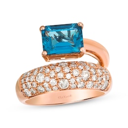 Le Vian Emerald-Cut Blue Topaz Ring 1 ct tw Diamonds 14K Strawberry Gold