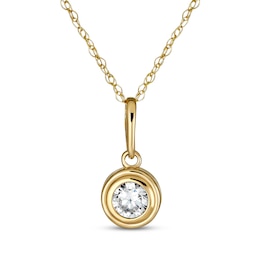 Children's Cubic Zirconia Solitaire Necklace 14K Yellow Gold Rope Chain 15"