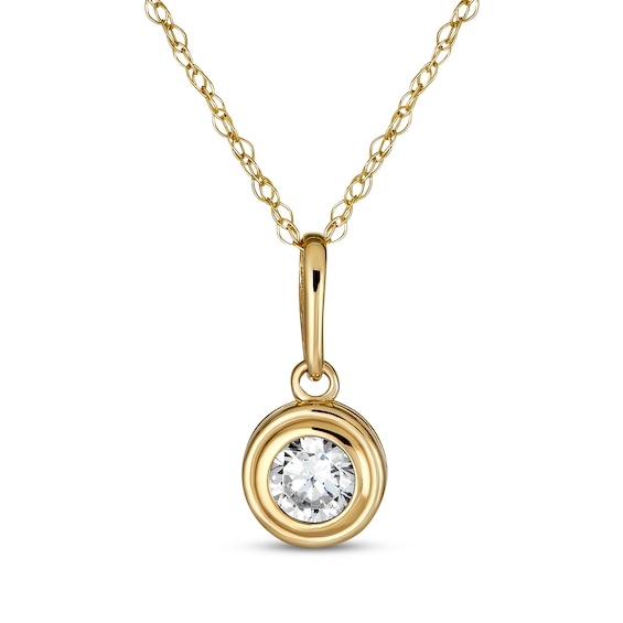 Children's Cubic Zirconia Solitaire Necklace 14K Yellow Gold Rope Chain 15"