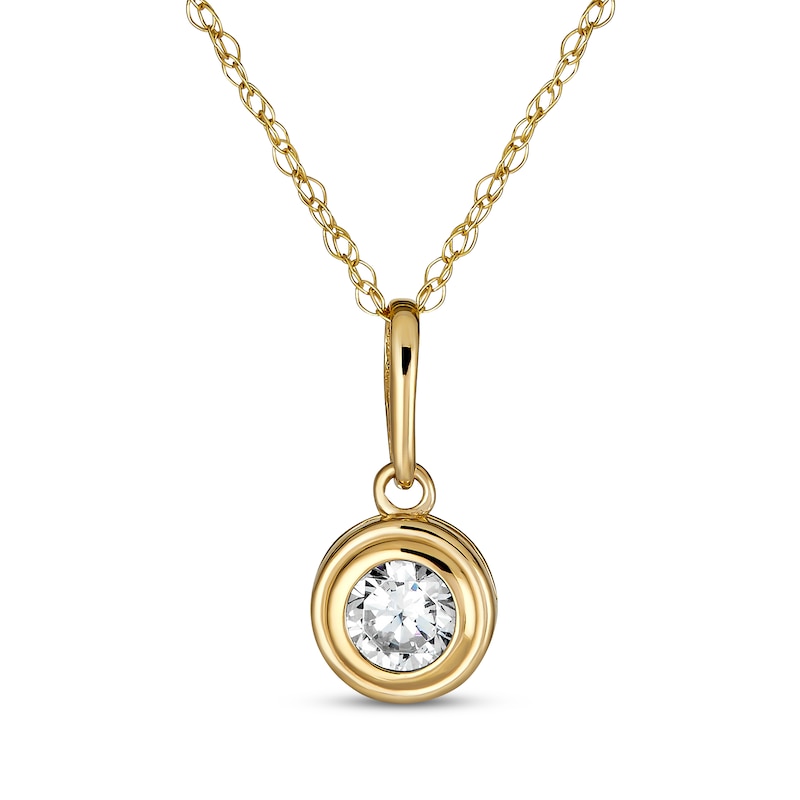 Main Image 1 of Children's Cubic Zirconia Solitaire Necklace 14K Yellow Gold Rope Chain 15"