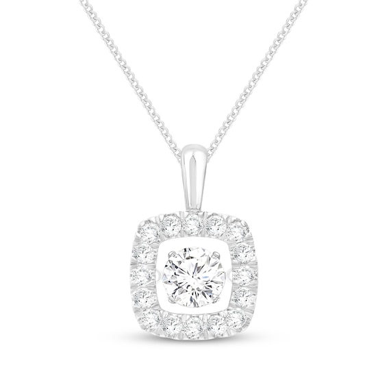 Unstoppable Love Lab-Grown Diamond Cushion Halo Necklace 3 ct tw 10K White Gold 19"