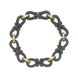 Men's Link Bracelet Black & Yellow Ion-Plated Stainless Steel 8.5"