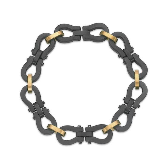 Men's Link Bracelet Black & Yellow Ion-Plated Stainless Steel 8.5"