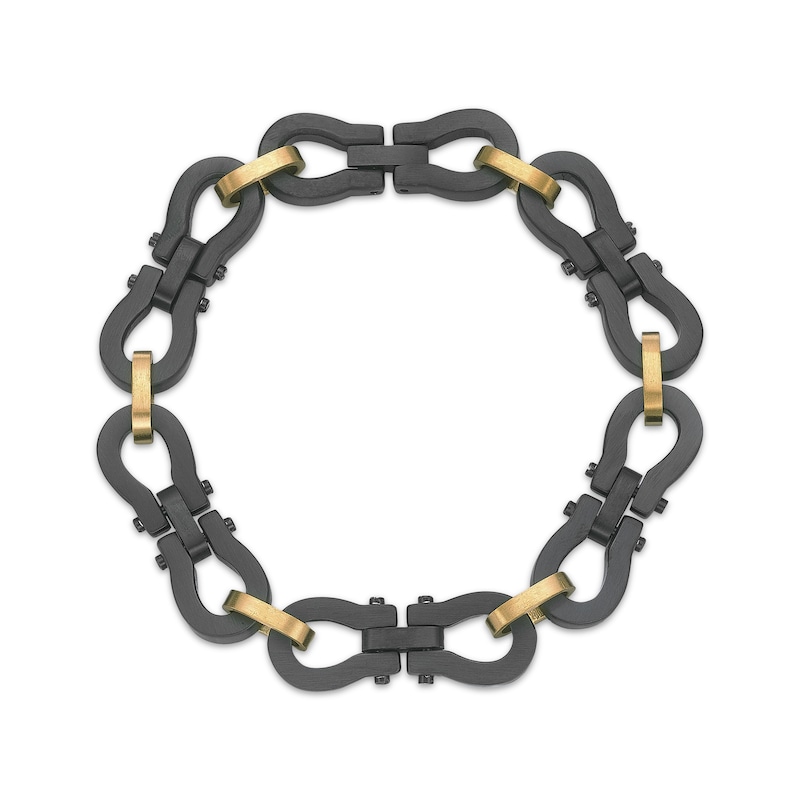 Main Image 1 of Men's Link Bracelet Black & Yellow Ion-Plated Stainless Steel 8.5"