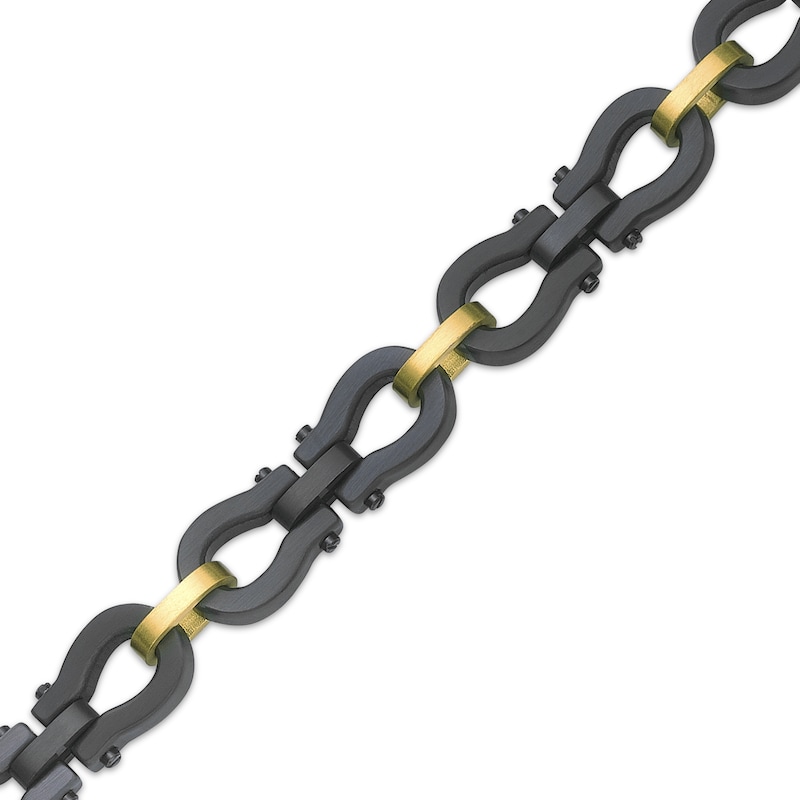 Main Image 2 of Men's Link Bracelet Black & Yellow Ion-Plated Stainless Steel 8.5"
