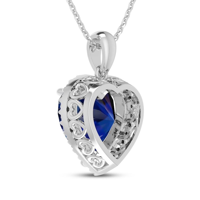 Main Image 2 of Heart-Shaped Blue Lab-Created Sapphire & White Lab-Created Sapphire Halo Necklace Sterling Silver 18"