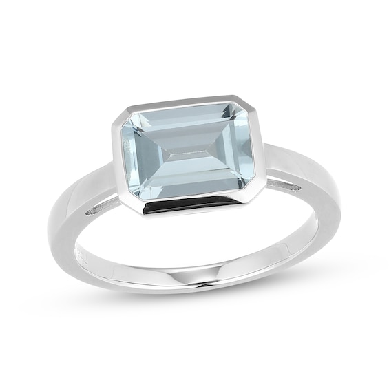 STUDIO BY KAY Emerald-Cut Aquamarine Bezel-Set Solitaire Ring Sterling Silver