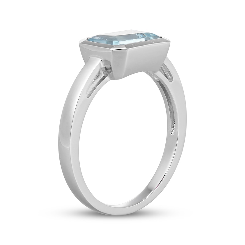 Main Image 2 of STUDIO BY KAY Emerald-Cut Aquamarine Bezel-Set Solitaire Ring Sterling Silver