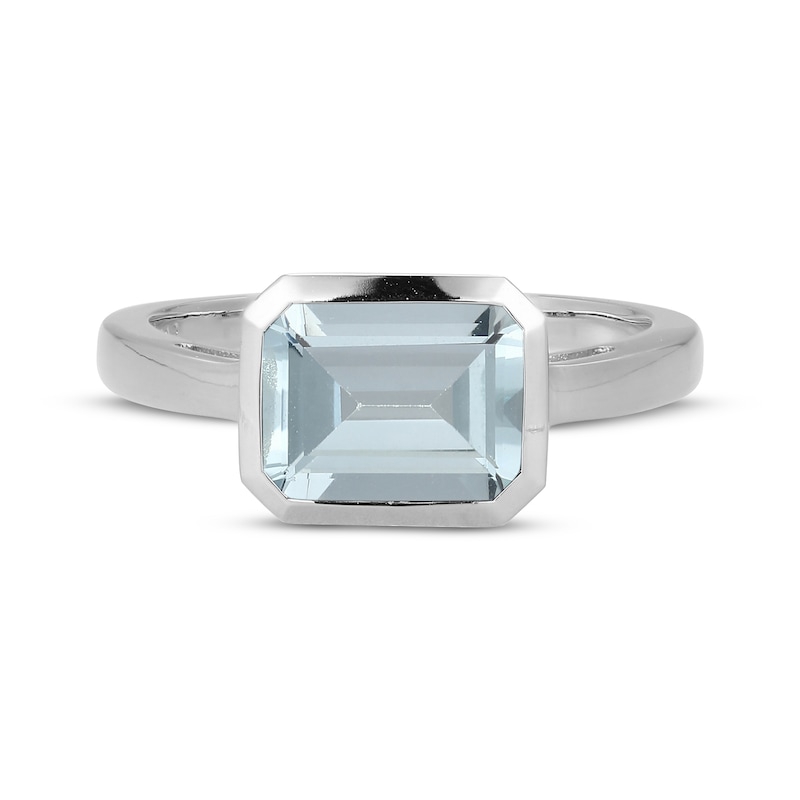 Main Image 3 of STUDIO BY KAY Emerald-Cut Aquamarine Bezel-Set Solitaire Ring Sterling Silver