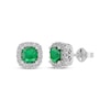 Thumbnail Image 1 of Cushion-Cut Lab-Created Emerald & White Lab-Created Sapphire Halo Stud Earrings Sterling Silver