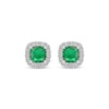Thumbnail Image 2 of Cushion-Cut Lab-Created Emerald & White Lab-Created Sapphire Halo Stud Earrings Sterling Silver
