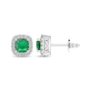 Thumbnail Image 3 of Cushion-Cut Lab-Created Emerald & White Lab-Created Sapphire Halo Stud Earrings Sterling Silver
