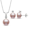 Thumbnail Image 1 of Pink Freshwater Cultured Pearl & White Lab-Created Sapphire Necklace & Earrings Set Sterling Silver