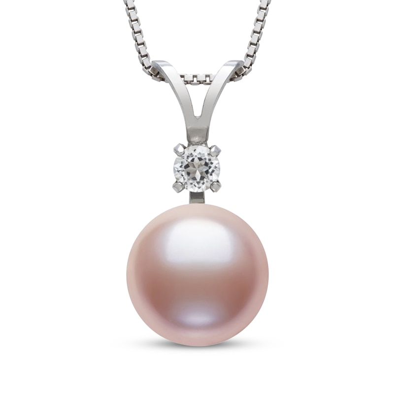 Main Image 2 of Pink Freshwater Cultured Pearl & White Lab-Created Sapphire Necklace & Earrings Set Sterling Silver