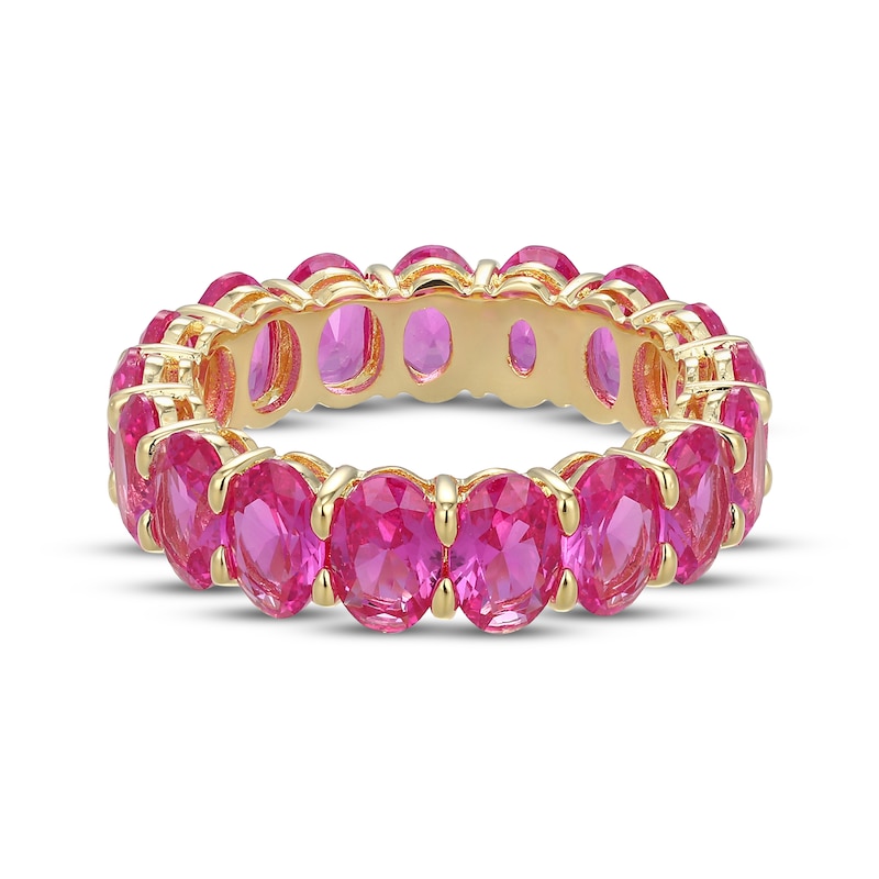 Main Image 3 of STUDIO BY KAY Oval-Cut Pink Lab-Created Sapphire Stackable Eternity Ring 24K Yellow Gold Vermeil Sterling Silver