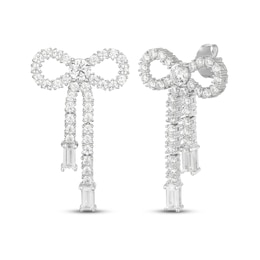 Round & Baguette-Cut White Lab-Created Sapphire Bow Drop Earrings Sterling Silver