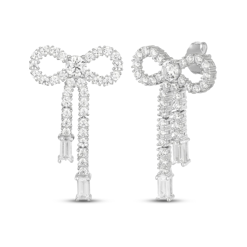 Main Image 1 of Round & Baguette-Cut White Lab-Created Sapphire Bow Drop Earrings Sterling Silver