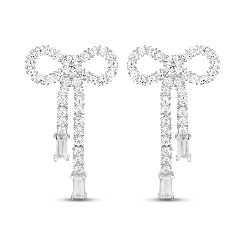 Main Image 2 of Round & Baguette-Cut White Lab-Created Sapphire Bow Drop Earrings Sterling Silver