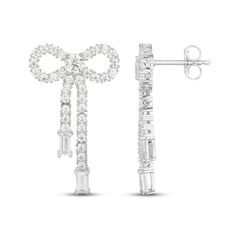 Main Image 3 of Round & Baguette-Cut White Lab-Created Sapphire Bow Drop Earrings Sterling Silver