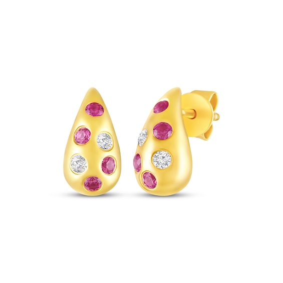 STUDIO BY KAY Pink & White Lab-Created Sapphire Scatter Teardrop Stud Earrings 24K Yellow Gold Vermeil Sterling Silver