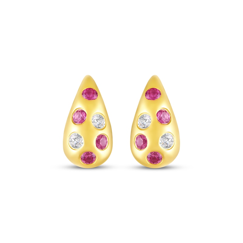 Main Image 2 of STUDIO BY KAY Pink & White Lab-Created Sapphire Scatter Teardrop Stud Earrings 24K Yellow Gold Vermeil Sterling Silver