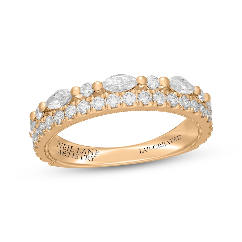 Main Image 1 of Neil Lane Artistry Marquise & Round-Cut Lab-Grown Diamond Two-Row Anniversary Ring 1 ct tw 14K Yellow Gold