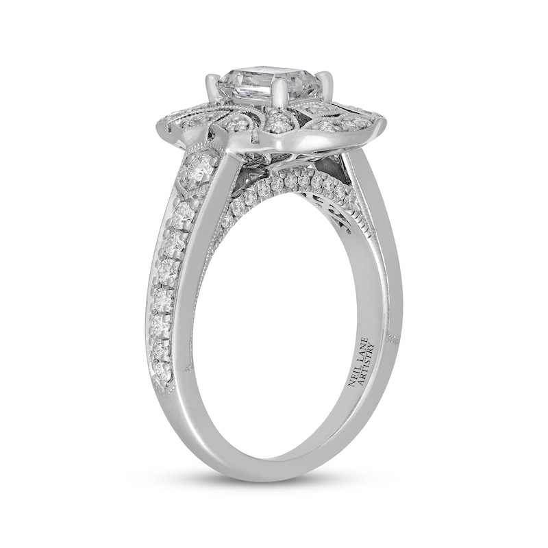 Main Image 2 of Neil Lane Artistry Emerald-Cut Lab-Grown Diamond Vintage-Style Engagement Ring 1-1/3 ct tw 14K White Gold