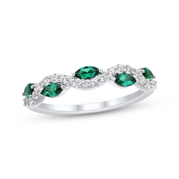 Now + Forever Marquise-Cut Emerald & Diamond Anniversary Ring 1/4 ct tw 10K White Gold
