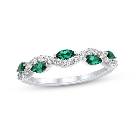 Now + Forever Marquise-Cut Emerald & Diamond Anniversary Ring 1/4 ct tw 10K White Gold